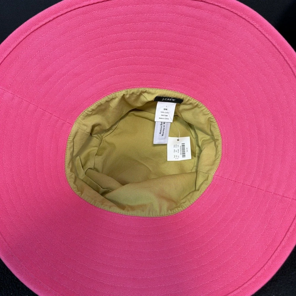 NWT J.Crew Wide Brim Bucket Hat W/Band & Buckle 73752 Sz S-M Pink Summer Beach